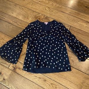 Lilly Pulitzer Black w/Gold Silk Top Size XS